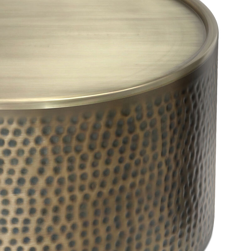 Corbin 32 inch Wide Boho Contemporary Coffee Table in Hammered Antique Gold Iron, Assembled