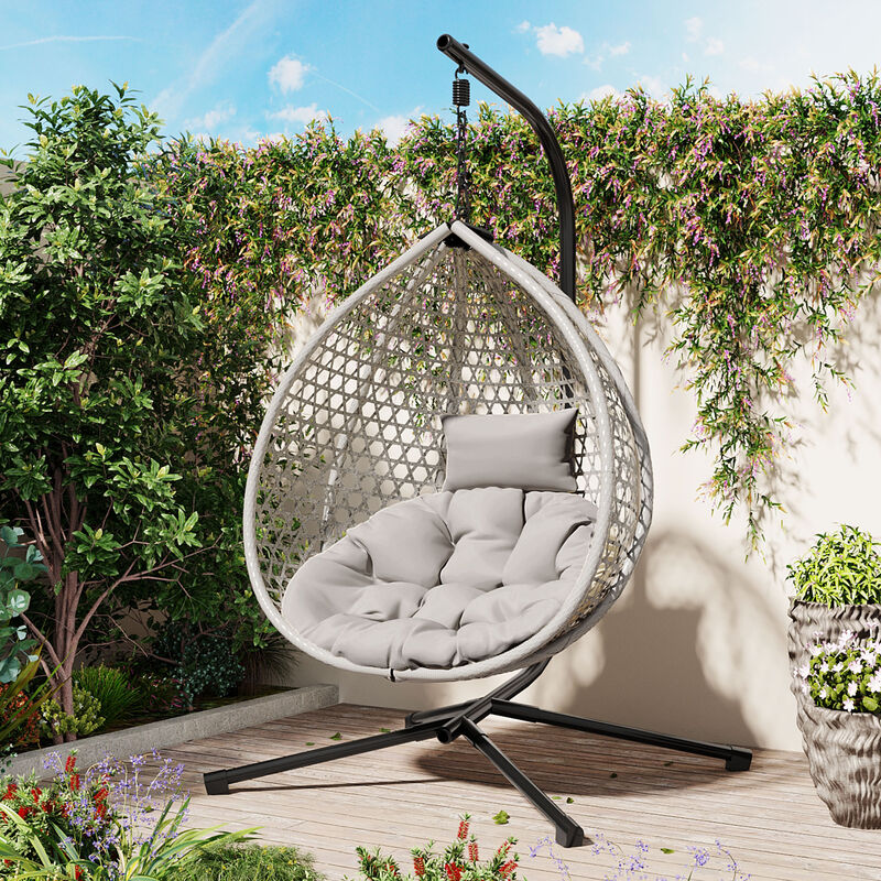 Whisen Versatile Hanging Egg Chair for Indoor and Outdoor Use - Black+Beige
