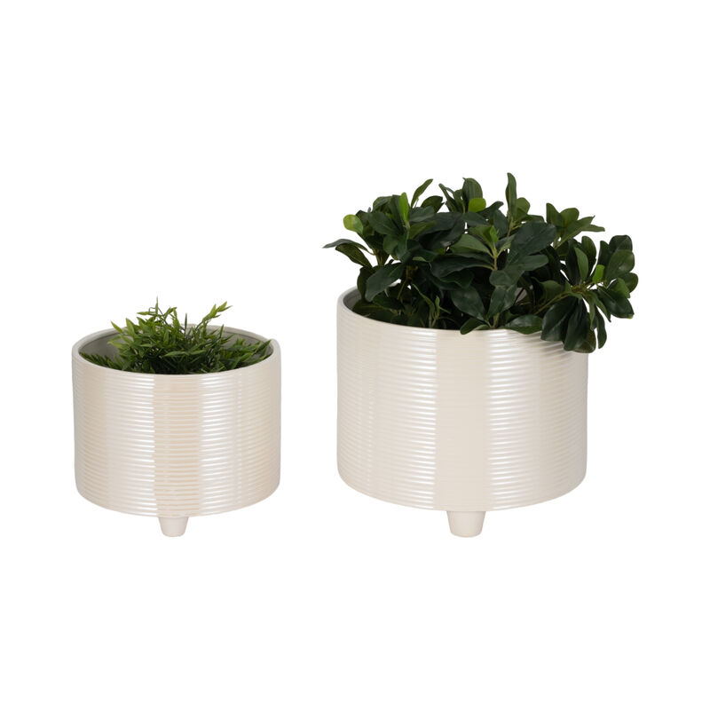 Iridescent Ribbed Planters, Ivory