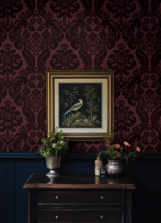 Shadow Merlot Flocked Damask Wallpaper (Set of 2)