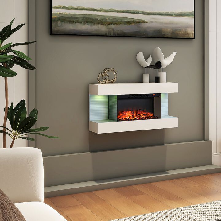 MONDAWE Stylish Electric Fireplace Integrated 3-Sided Fireplace with 32" Suspended LED Light Mantel with Remote Control