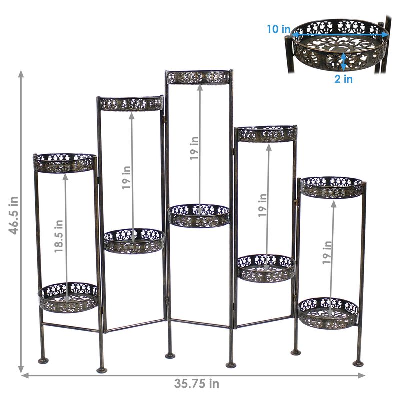 Sunnydaze Bronze Steel 10-Tier Staggered Folding Plant Stand - 46.5 in