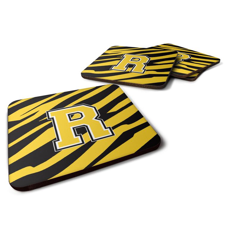 Caroline's Treasures CJ1026-RFC Monogram-Tiger Stripe-Black Gold Foam Coasters (Set of 4), Initial Letter R, 3.5 H x 3.5 W, Multicolor