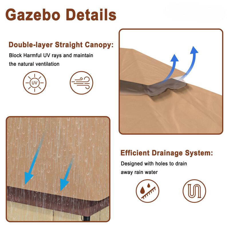 MONDAWE 10 x 13 ft Soft Top Outdoor Patio Gazebo Tent Canopy with Included Curtains Ventilated Double Roof, Beige