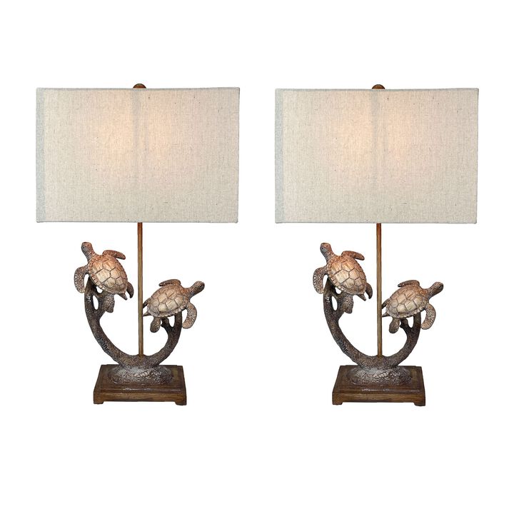 Set Of 2 Double Sea Turtle Table Lamps Coastal Nautical Resin 2775 W Shades