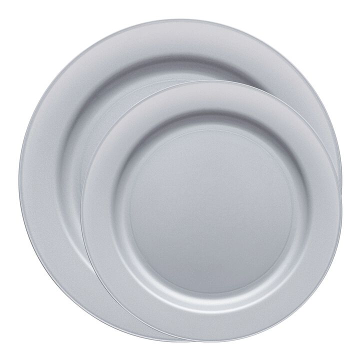Matte Steel Gray Round Plastic Dinnerware Value Set (40 Sets)
