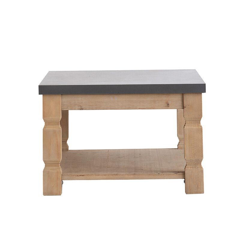 48 Inch Coffee Table, Rectangular, Concrete Top, Wood Frame, Rustic, Gray-Benzara image number 3