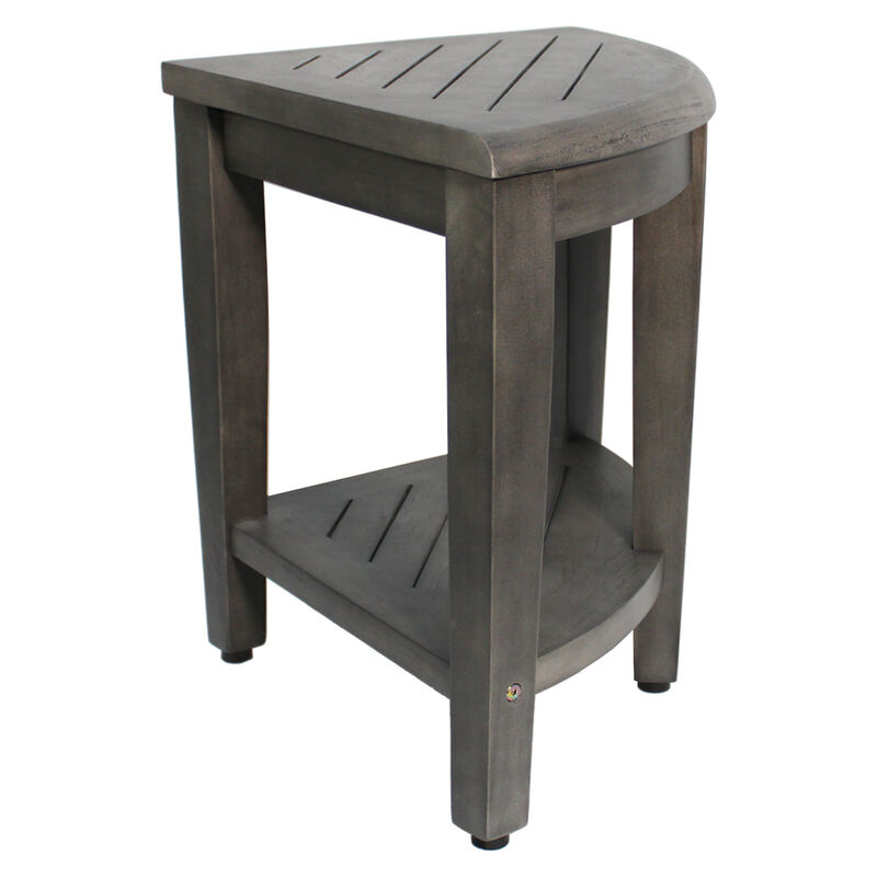 CoastalVogue SnazzyCorner Antique Gray 18"H Corner Shower Bench With Shelf