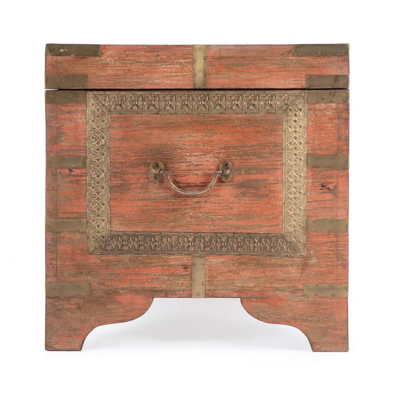 Butler Specialty Nador Hand-Painted Brass Inlay Storage Trunk Coffee Table, Pink
