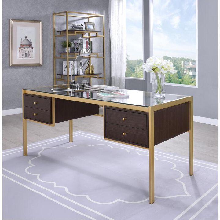 Yumia Desk in Gold & Clear Glass 92785
