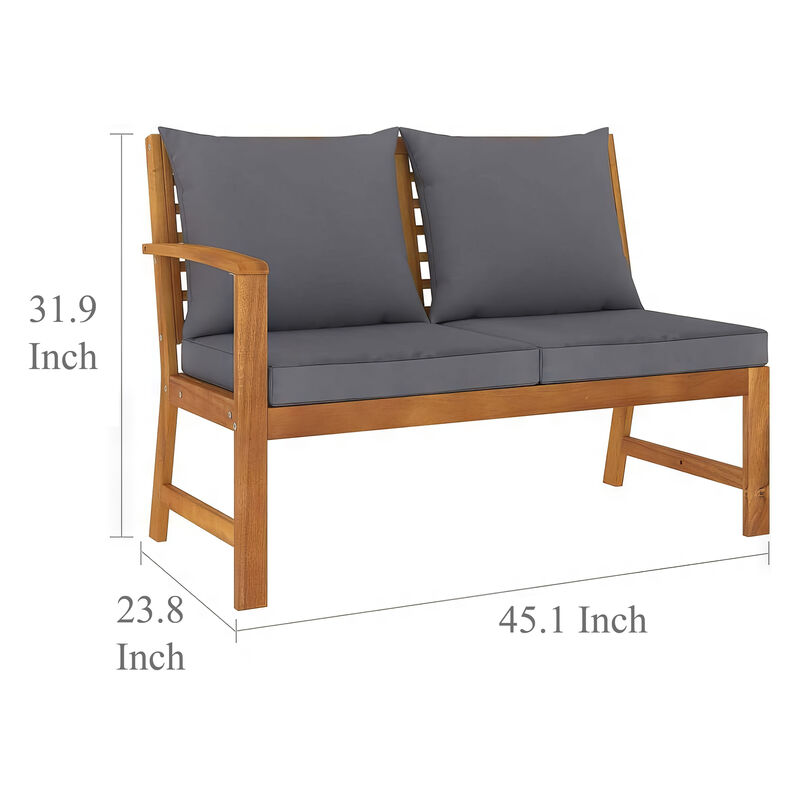 Roma 4pc Patio Sofa Set with Coffee Table, Gray Cushions, Acacia Wood - Benzara