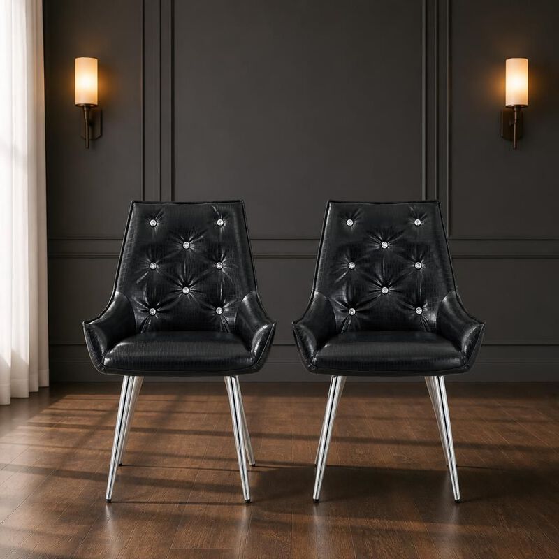 GOODSILO Crocodile Pattern Tufted Accent Chair with High Resilience Cushion Metal Legs for Dining Room Living Room Office, Set of 2 image number 3