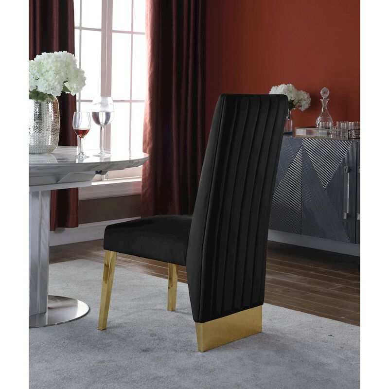Meridian Furniture Porsha Black Velvet Dining Chair, Set of 2