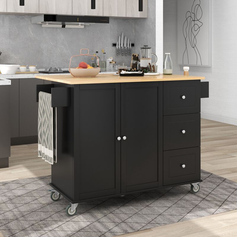 ELEMENT ACE Multifunctional Rolling Kitchen Island with Drop Leaf Breakfast Bar and Ample Storage Cabinet image number 4