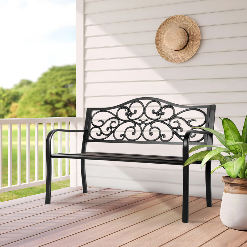 50in Waterproof Iron Garden Patio Outdoor Bench