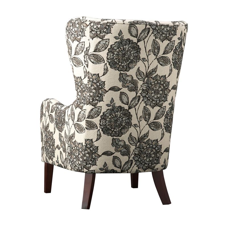 Gracie Mills Zachery Transitional Swoop Wing Chair with Round Arm and Piped Edges