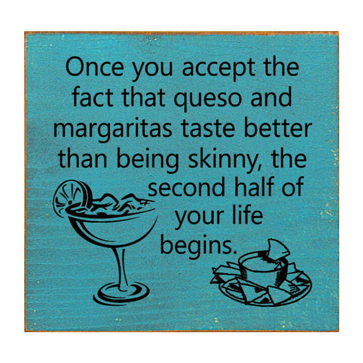 Funny Queso and Margarita Quote Wood Sign Kitchen Wall Decor