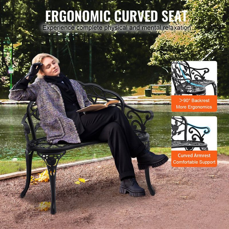 Patio Garden Bench, Metal Outdoor Bench with Backrest & Armrests for Porch Yard image number 4