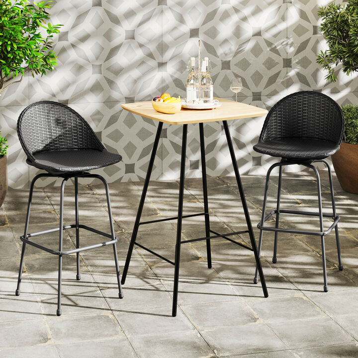 Set of 2 Rattan Swivel Barstools with Curved Backrest &ndash; Stylish & Comfortable