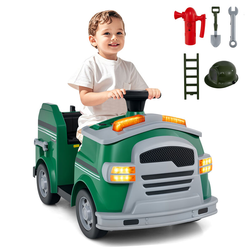 12V Kids Ride-On Fire Truck with Shovel, Wrench and Toy Accessories image number 5