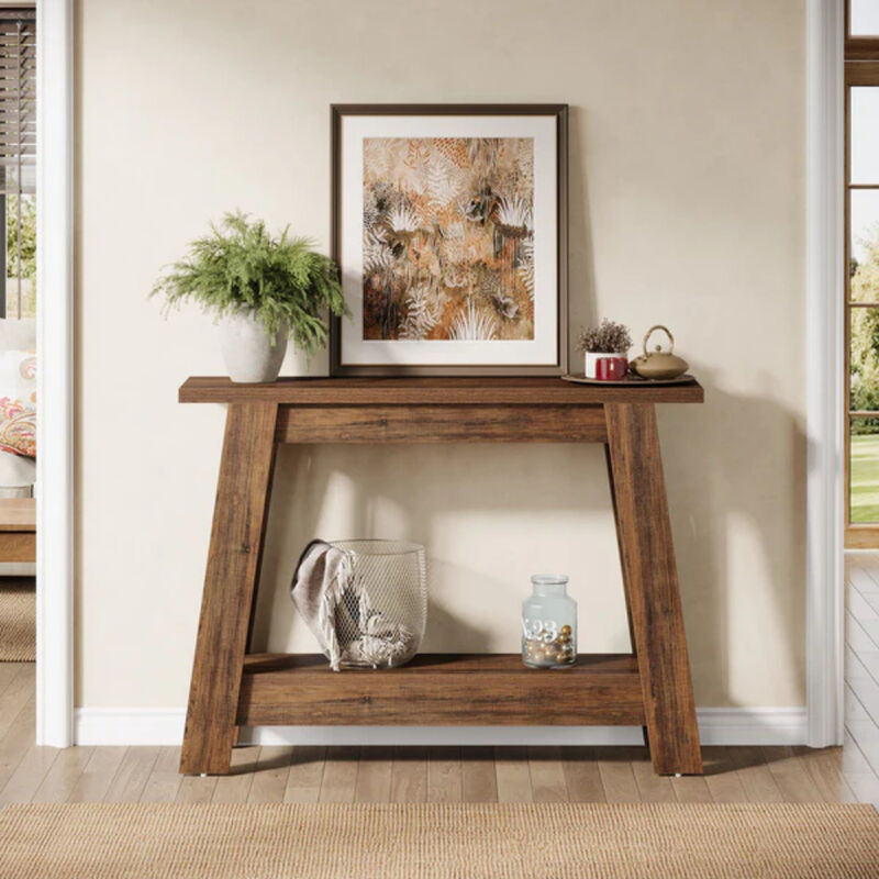 2-Tier Farmhouse Entryway Console Table with Storage Shelf image number 4