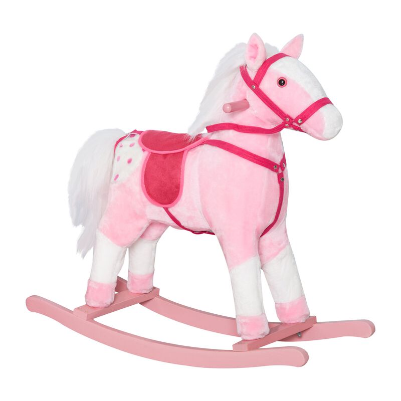 Kids Plush Toy Rocking Horse Pony Toddler Ride on Animal for Girls Pink Birthday Gifts with Realistic Sounds, Pink image number 1