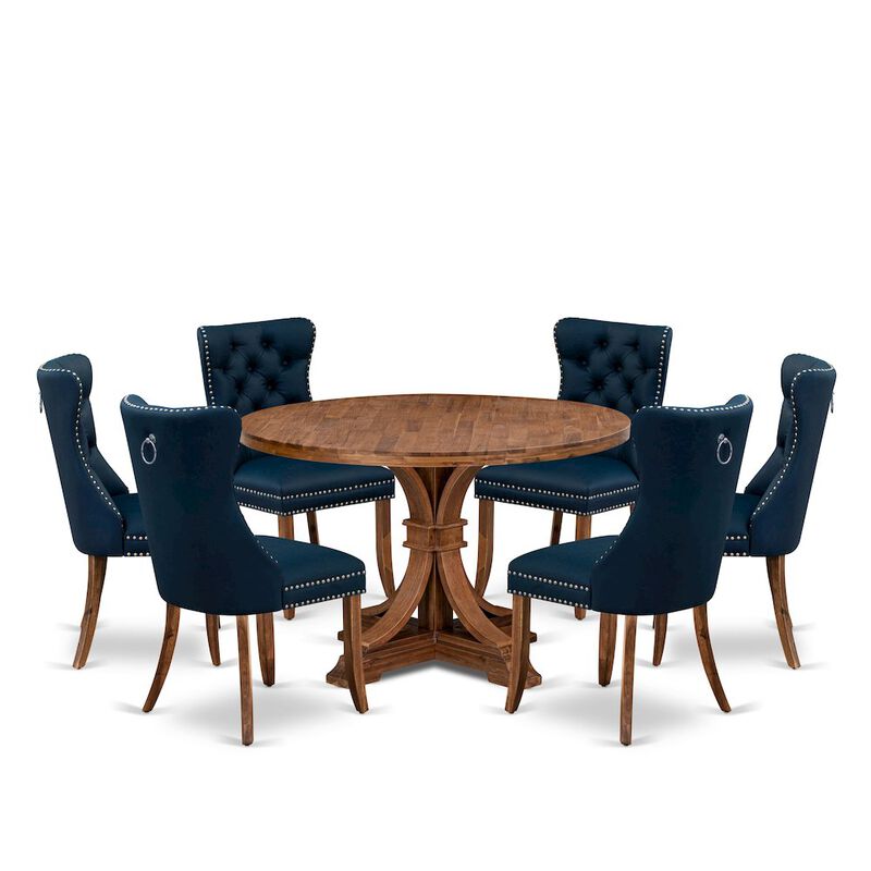 7-Piece Dining Table Set In Navy Blue Color
