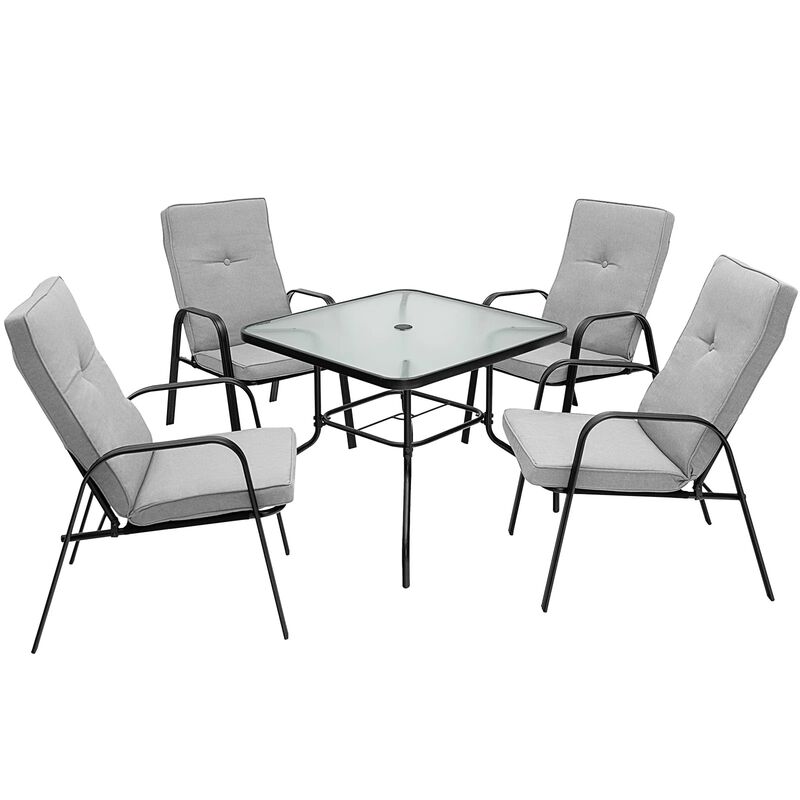 Mondawe 5 Pcs Outdoor Dining Set,35" Square Table With Umbrella Hole & 4 Stackable High-Back Chairs