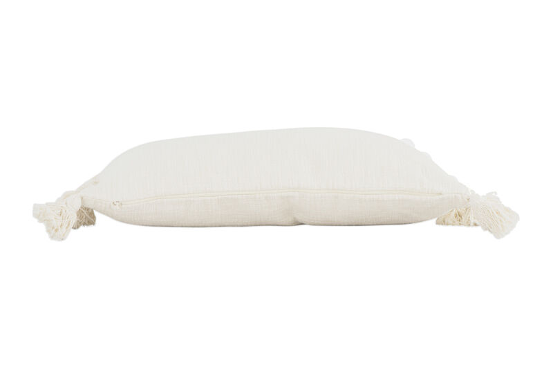 Woven Cotton Slub Lumbar Pillow with Tassels, Cream image number 4