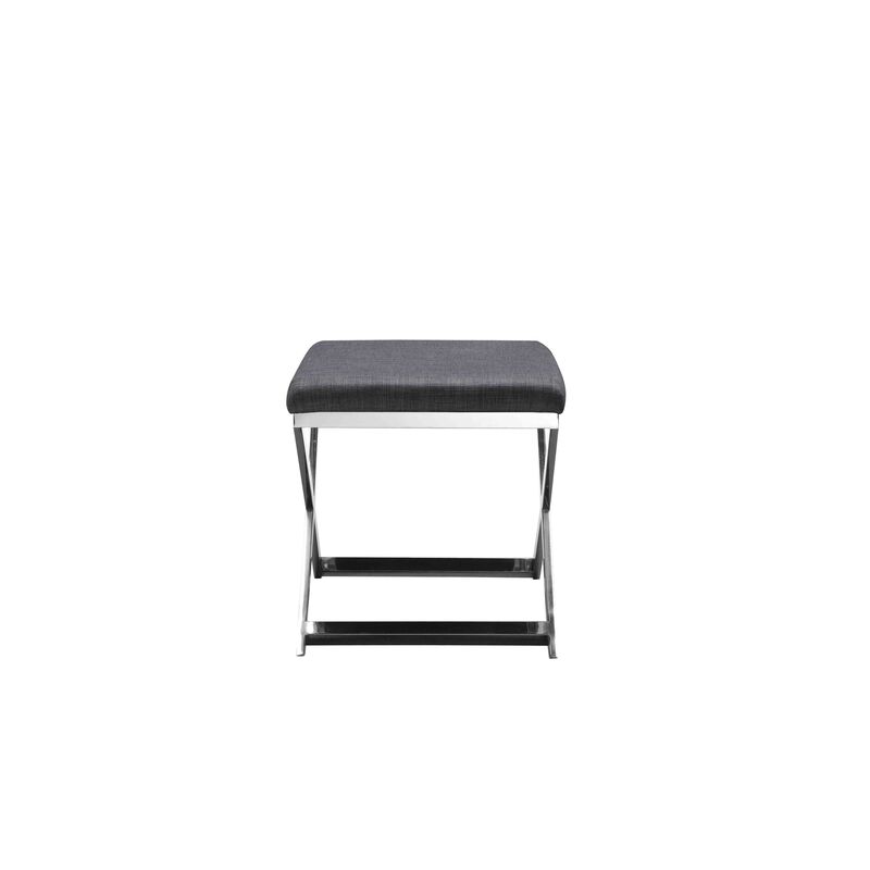 Sovi 20 Inch Accent Stool Ottoman, X Shape Steel Legs, Charcoal Gray - Benzara