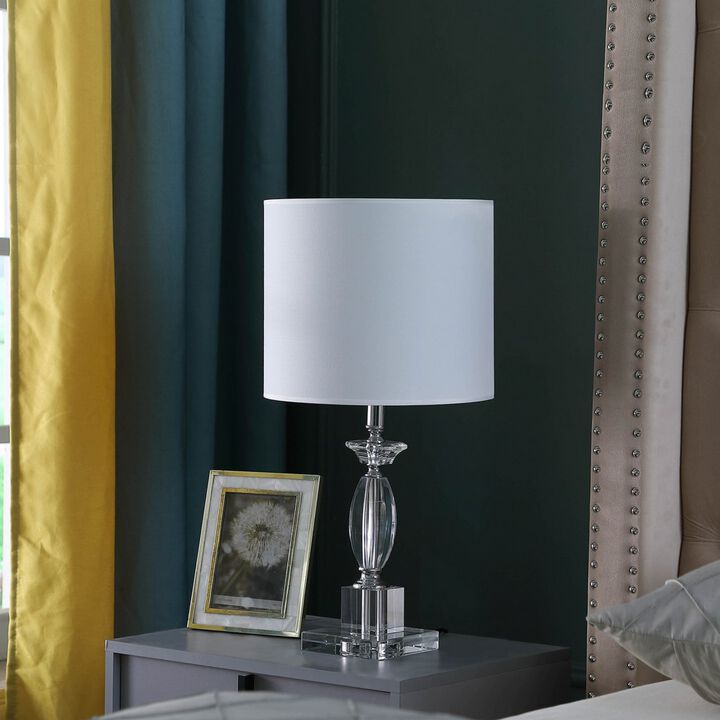 ELEMENT ACE Modern Cut Crystal Table Lamp with White Cotton Linen Drum Shade, In-Line On/Off Switch, UL Listed for Bedroom Living Room Home Office Decor