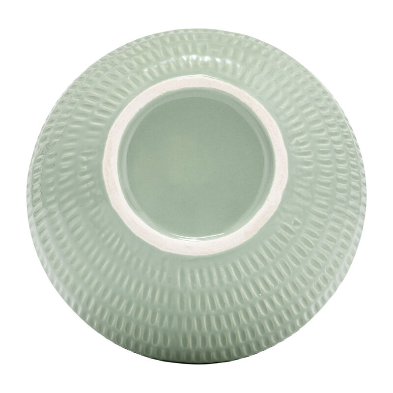 Cer,7",stripe Oval Vase,dark Sage image number 4
