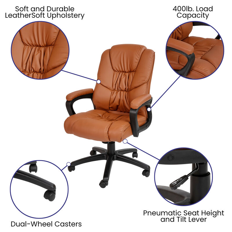Flash Fundamentals Big & Tall 400 lb. Rated Black LeatherSoft Swivel Office Chair with Padded Arms image number 2