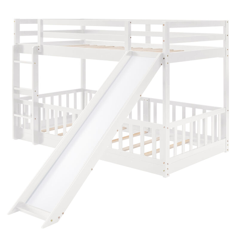 Whisen 77.3"x87.1" Twin Over Twin Bunk Bed, Solid Wood with Slide Ladder for Kids Bedroom image number 2