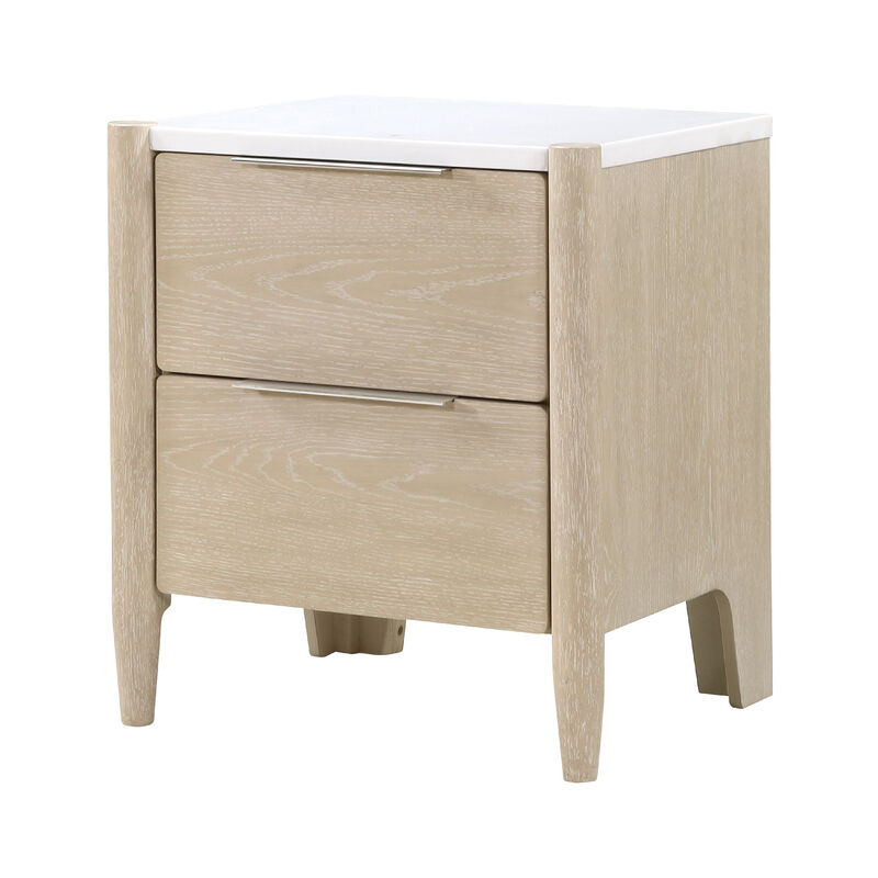 Maty Nightstand, 2 Drawers, White Marble Top, Light Oak Brown Ceruse image number 4