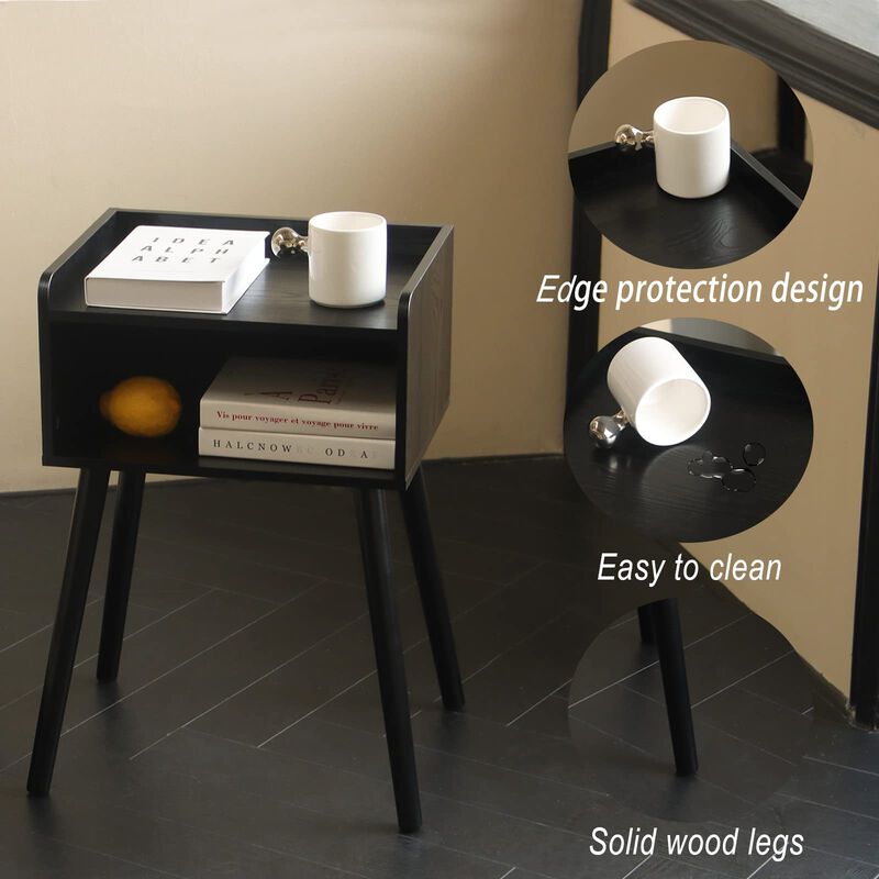 MaxSmeo Nightstand, Mid Century Modern Side Table Bedroom with Storage, Small End Bedside Table with Solid Wood Legs for Living