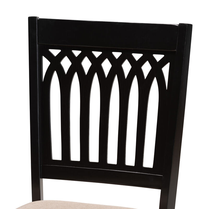 Baxton Studio Genesis Cream Fabric and Dark Brown Finished Wood 2-Piece Dining Chair Set