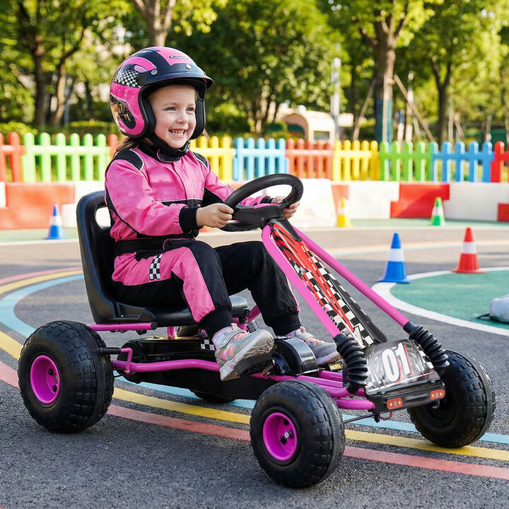 4 Wheel Pedal Go Kart for Kids with Adjustable Seat and All Terrain Wheels