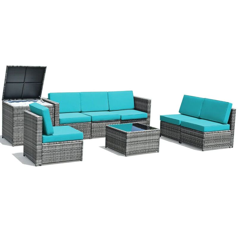 Mondawe 8 Pieces Wicker Sofa Rattan Dining Set Patio Furniture with Storage Table