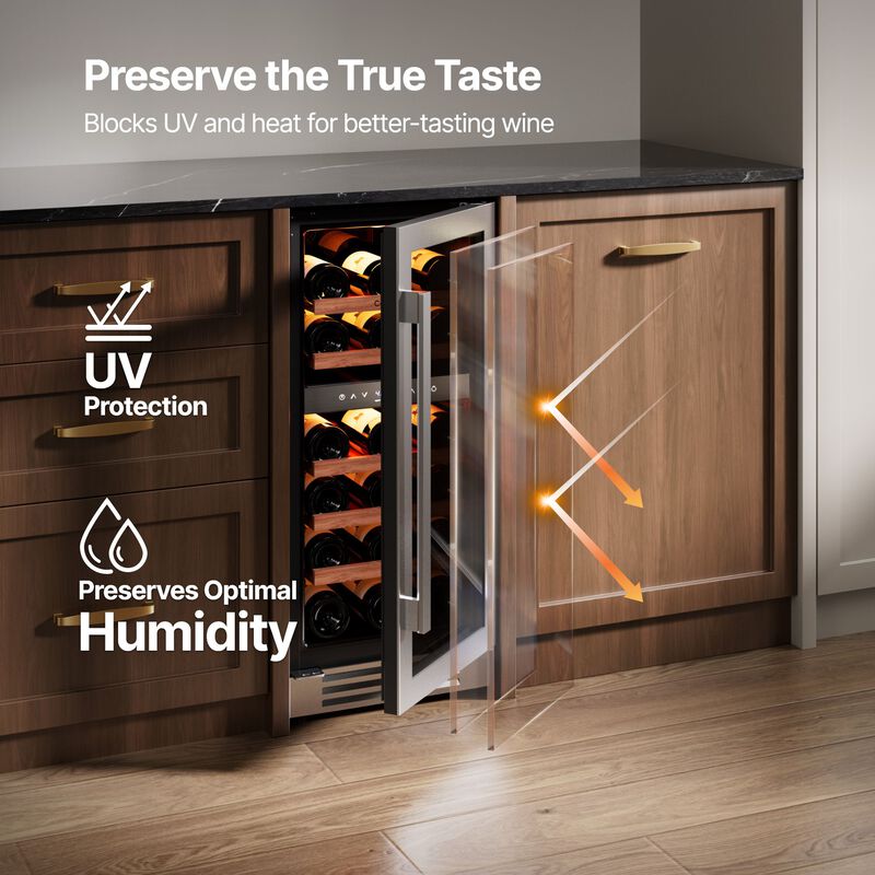 Wine Fridge 15 Inch 28 Bottle Wine Refrigerator, 40-65&deg;F Dual Zone Wine cooler,3 Color LED,Built-in for Home/Bar image number 2