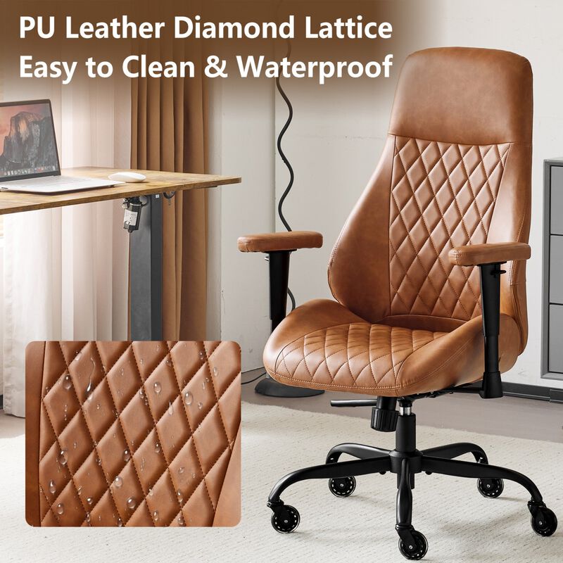 High Back Ergonomic Leather Office Chair with Lumbar Support, Adjustable Armrests, Silent Casters &ndash; Home Executive Desk Chair image number 7