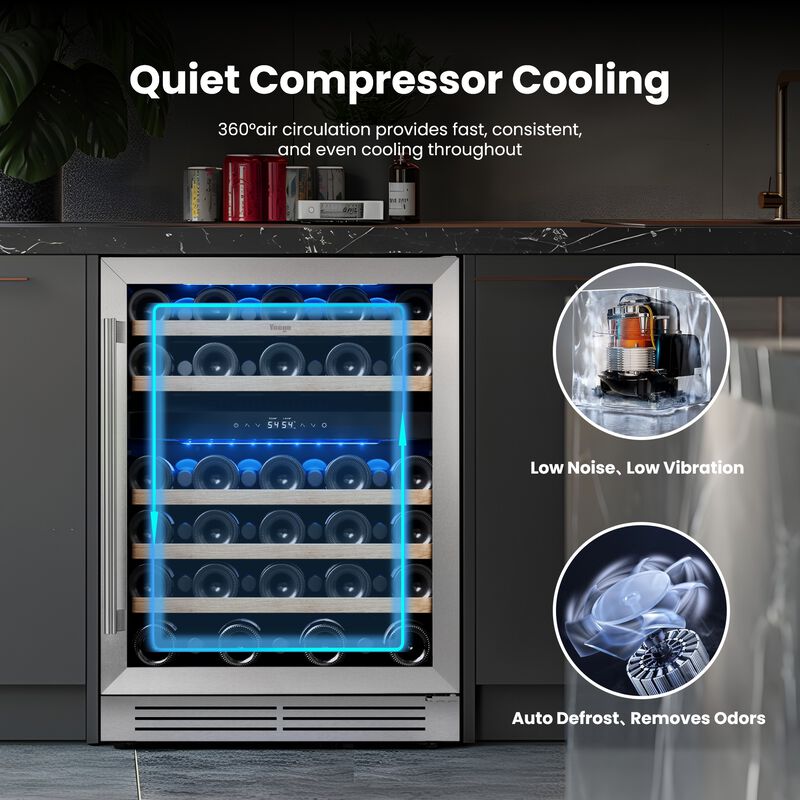 24 inch Dual-Zone Wine Cooler, 52-Bottle Capacity, 40-65&deg;F Glass Door, Built-in, for Home, Bar or Office image number 4