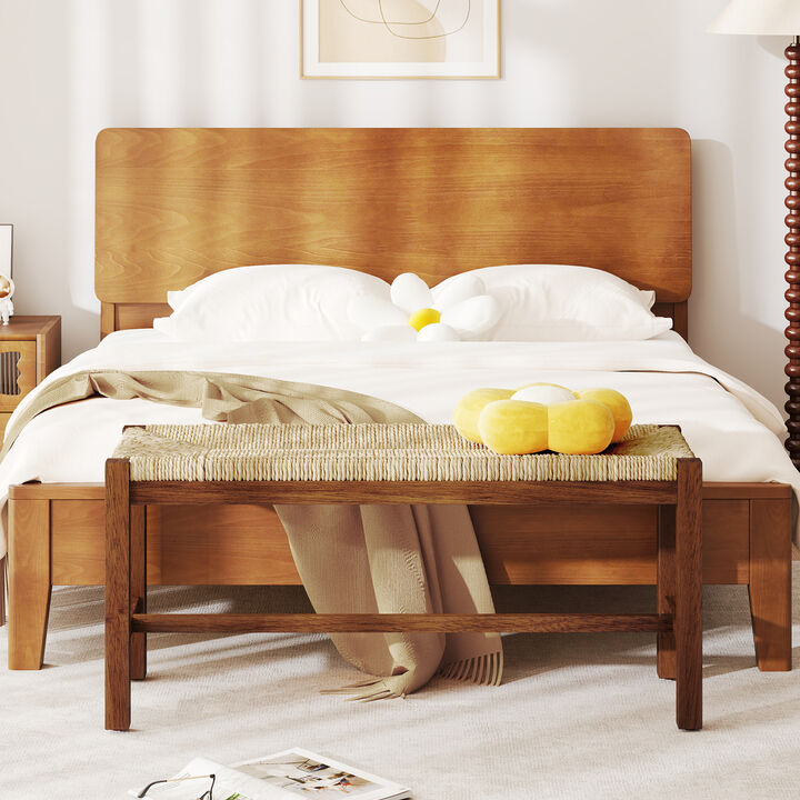 Solid Rubber Wood Bench &ndash; Long Indoor Wooden Seating for Hall or Living Room