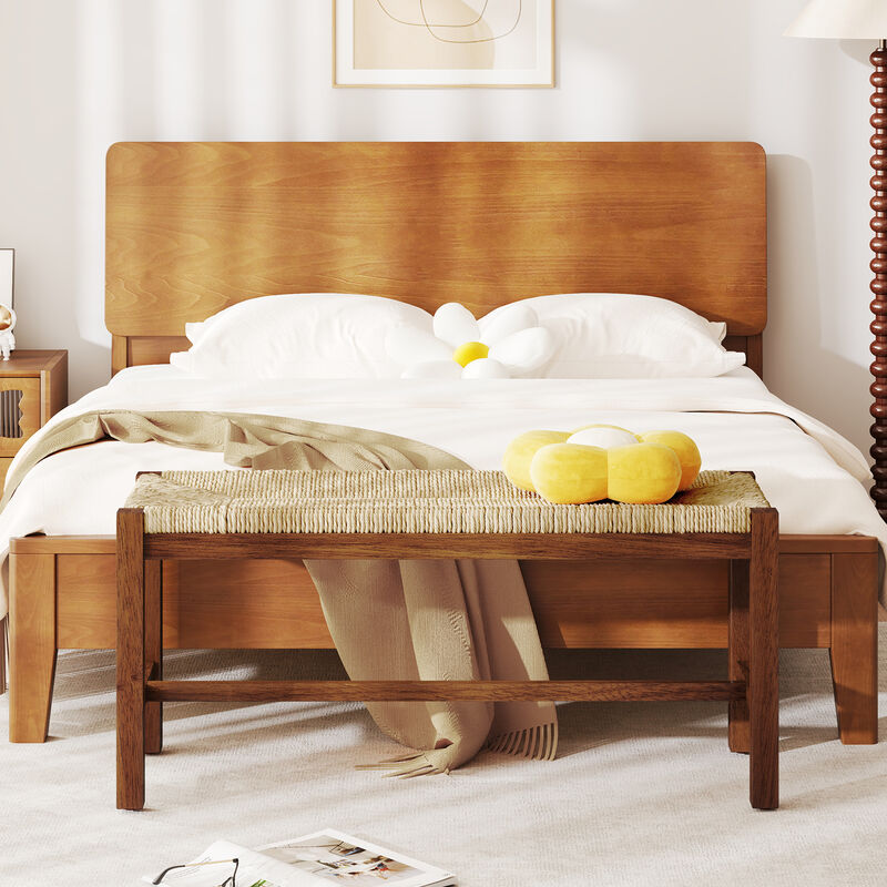 Solid Rubber Wood Bench &ndash; Long Indoor Wooden Seating for Hall or Living Room