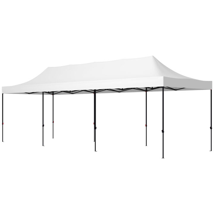 Outsunny 9.5' x 28' Pop Up Canopy Tent with Sidewalls, Instant Sun Shelter, White Tents for Parties, Height Adjustable, with Carry Bag and 4 Sand Bags for Outdoor, Garden, Patio