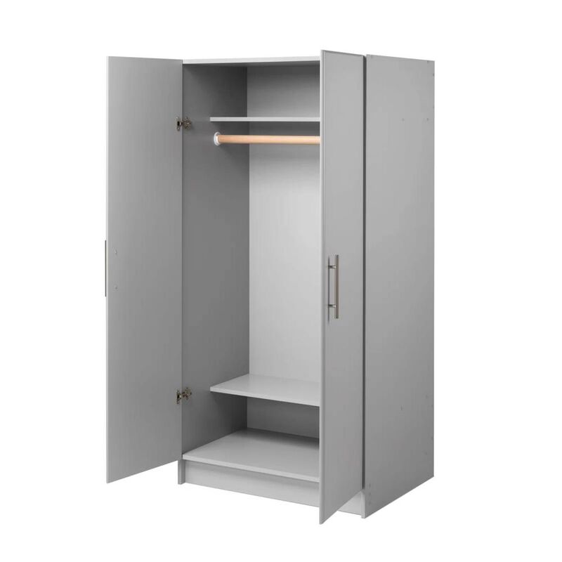 Hivvago Bedroom Armoire Wardrobe Cabinet with Hanging Rail in Light Grey Wood Finish