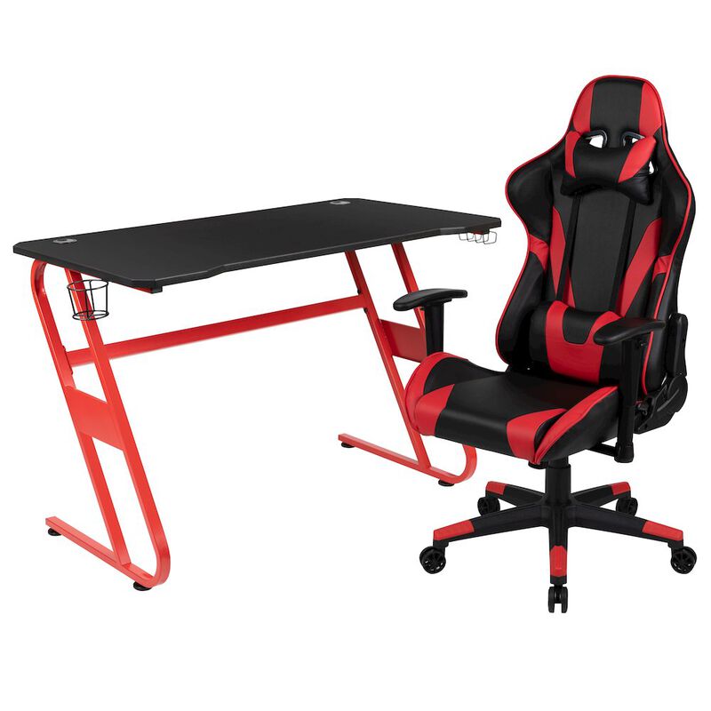 Flash Furniture Red Gaming Desk and Red/Black Reclining Gaming Chair Set image number 0