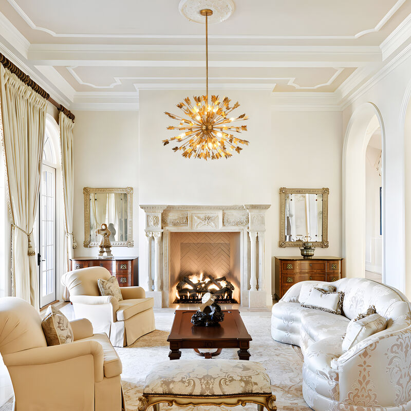 35 in. 14-Light Gold Butterfly Sputnik Sphere Distinctive Iron Chandelier