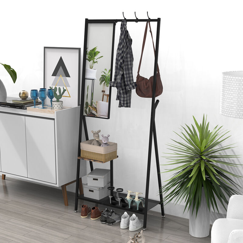 GOODSILO Multifunctional Hall Tree Coat Rack with Integrated Mirror and Shoe Storage, Sturdy Metal Frame Entryway Organizer for Living Room and Bedroom image number 5