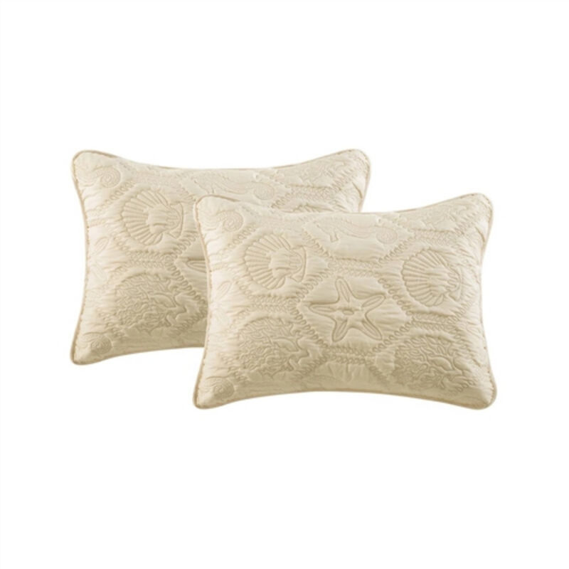 Coastal Beach 3-Piece Quilt Set with Starfish, Seashells, Seahorse, and Sand Design For Bedroom